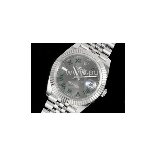 로렉스 데이저스트 41mm 그레이 다이얼 | Datejust 41 SS 904L Steel Clean 1_1 Best Edition Gray Dial Green Roman on SS Bracelet VR3235