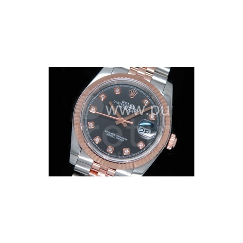 로렉스 데이저스트 36mm 로즈골드 블랙 다이얼 | DateJust 36 SS_RG 116231 RZF Best Edition 904L Steel Black Dial Diamonds Markers on SS_RG Bracelet A2824 - Rolex - Watch Brands