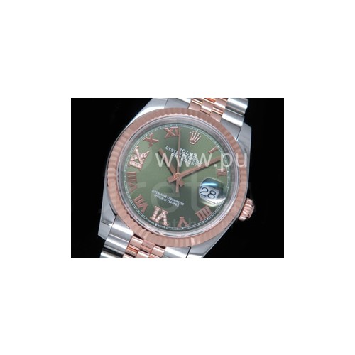 로렉스 데이저스트 36mm 로즈골드 그린 다이얼 | DateJust 36 SS_RG 116231 RZF Best Edition 904L Steel Green Dial Diamond Roman Markers on SS_RG Bracelet A2824 - Rolex - Watch Brands