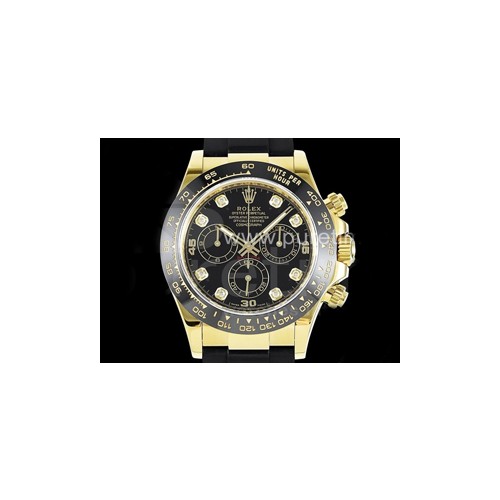 로렉스 데이토나 116518 옐로우골드 블랙 다이아몬드 다이얼 | Daytona 116518 Noob 1_1 Best Edition YG Plated 904L SS Case Black Diamonds Dial on Black Rubber Strap SA4130 V4 (Free Extra Strap)