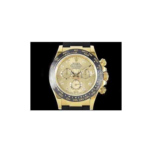 로렉스 데이토나 116518 옐로우골드 다이아몬드 다이얼 | Daytona 116518 Noob 1_1 Best Edition YG Plated 904L SS Case Goid Diamonds Dial on Black Rubber Strap SA4130 V4 (Free Extra Strap)