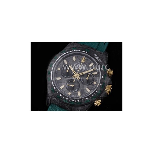 로렉스 데이토나 카본 베젤 블랙 다이얼 | Daytona DIW Carbon OMF Best Edition Carbon_Black Dial on Green Leather Strap A4130