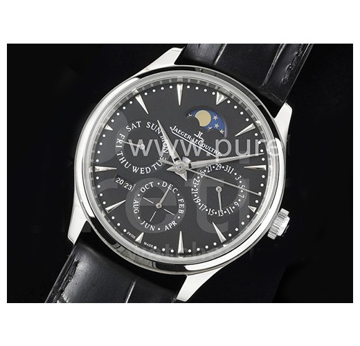 예거르꿀뜨르 마스터 울트라 신 퍼페츄얼 칼렌더 블랙 다이얼 | Master Ultra Thin Perpetual Calendar SS V9F 1:1 Best Edition Black Dial on Black Leather Strap A868 V2