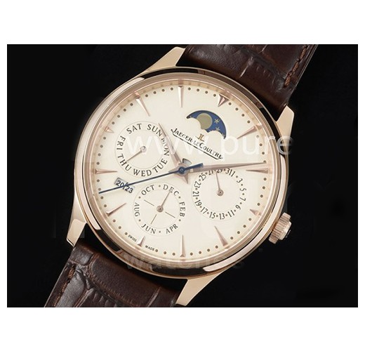 예거르꿀뜨르 마스터 울트라 신 퍼페츄얼 칼렌더 로즈골드 크림 다이얼 | Master Ultra Thin Perpetual Calendar RG V9F 1:1 Best Edition Cream Dial on Brown Leather Strap A868 V2