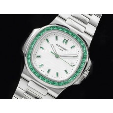 파텍필립 노틸러스 5711 그린 다이아몬드 베젤 화이트 다이얼 |  Nautilus 5711 SS GRF 1:1 Best Edition White Dial Green Diamonds Bezel on SS Bracelet 324CS