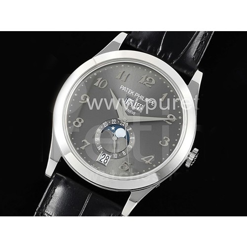 파텍필립 제네바 애뉴얼 칼렌더 문페이즈 그레이 다이얼 | Annual Calendar Moonphase 5396 SS ZF 1:1 Best Edition Gray Dial on Black Leather Strap A324