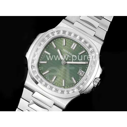파텍필립 노틸러스 5711 다이아몬드 베젤 그린 다이얼 | Nautilus 5711/1A PPF 1:1 Best Edition Green Textured Dial T Diamonds Bezel on SS Bracelet 324CS V4