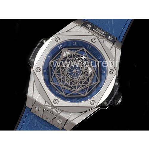 휴블럿 빅뱅 유니코 쌍블러우 티타늄 스켈레톤 다이얼 | Big Bang Unico Sang Bleu Titanium HBF Skeleton Dial on Blue Gummy Strap HUB1213