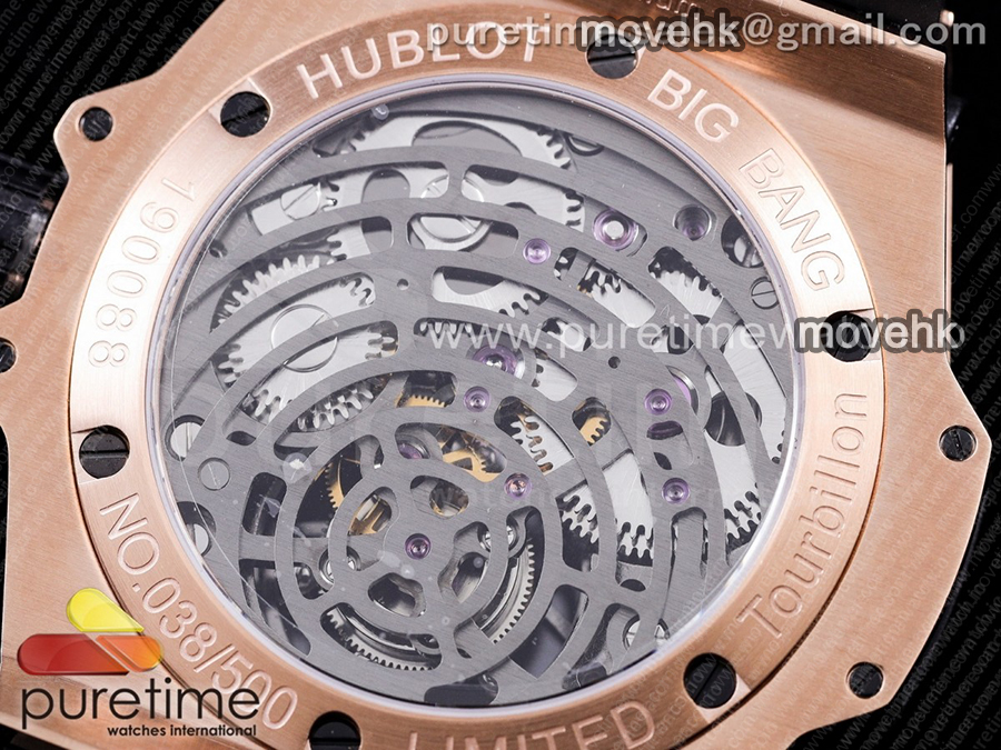 휴블럿 빅뱅 투어빌론 킹 45mm 로즈골드 스켈레톤 다이얼 | Big Bang Tourbillon King 45mm RG MJF Best Edition Skeleton Dial on Black Gummy Strap 상세이미지 11