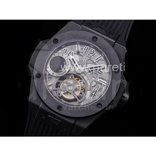 휴블럿 빅뱅 투어빌론 킹 45mm PVD 블랙 스켈레톤 다이얼 | Big Bang Tourbillon King 45mm PVD MJF Best Edition Skeleton Dial on Black Rubber Strap