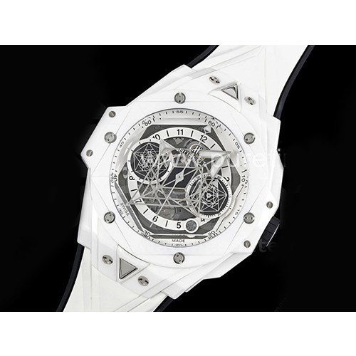 [홍콩명품시계,HUBLOT] 휴블럿 위블로 빅뱅 상블러 화이트 세라믹 베젤 크로노 스켈레톤 다이얼, 명품레플리카,남자명품시계,워치,중년남자,SA,명품시계,고무밴드스트랩