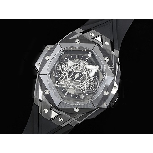 [홍콩명품시계,HUBLOT] 휴블럿 위블로 빅뱅 상블러 블랙 세라믹 베젤 크로노 스켈레톤 다이얼, 명품레플리카,남자명품시계,워치,중년남자,SA,명품시계,고무밴드스트랩