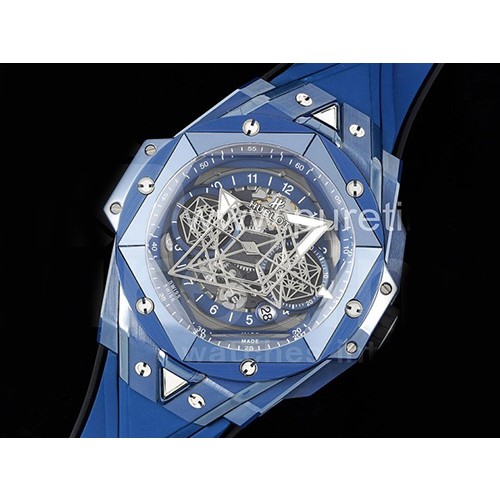 [홍콩명품시계,HUBLOT] 휴블럿 위블로 빅뱅 상블러 블루 세라믹 베젤 크로노 스켈레톤 다이얼, 명품레플리카,남자명품시계,워치,중년남자,SA,명품시계,고무밴드스트랩