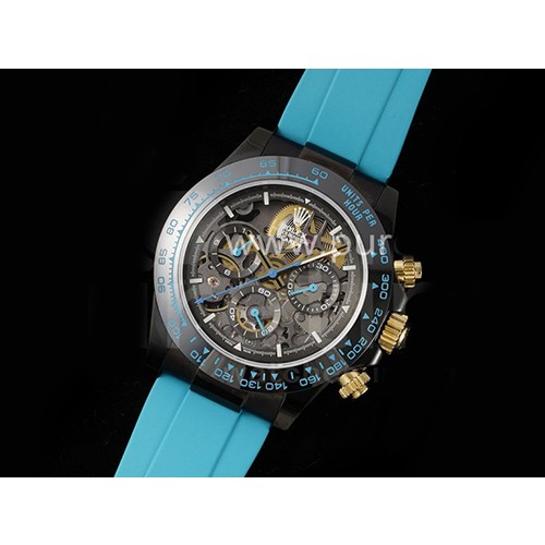 [로렉스.ROLEX] 롤렉스 데이토나 PVD 세라믹 베젤 티파니블루 스켈레톤 다이얼, 명품직구,구매대행,남자명품시계,워치,중년남자,고무밴드