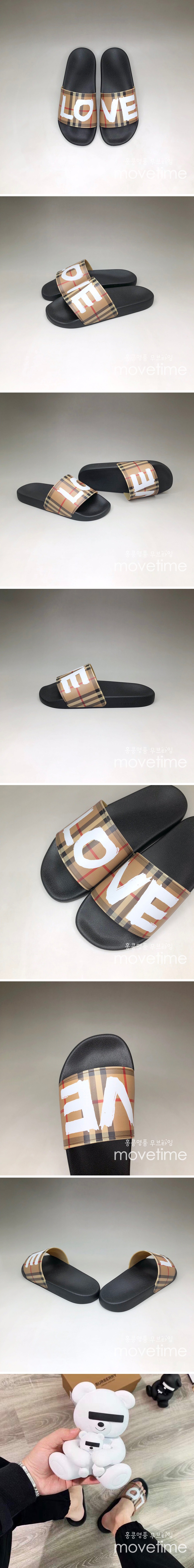 [홍콩명품.Burberry] 버버리 23SS LOVE 프린트 체크 패턴 슬리퍼, SE1387, S3, 무브타임사이트,인터넷명품쇼핑몰,남자명품,슈즈,신발