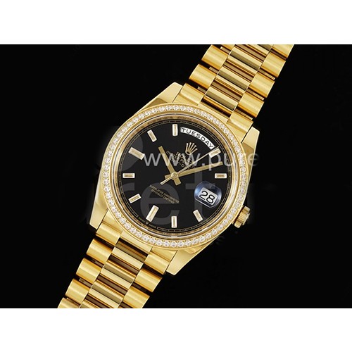 [홍콩명품시계.ROLEX] 롤렉스 데이데이트 40mm 옐로우골드 다이아몬드 베젤 블랙 크리스탈 다이얼, 명품직구,구매대행,럭셔리,남자명품시계,워치,중년남자