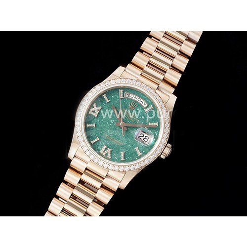 [홍콩명품시계.ROLEX] 로렉스 데이데이트 36mm 로즈골드 다이아몬드 베젤 그린 다이얼
