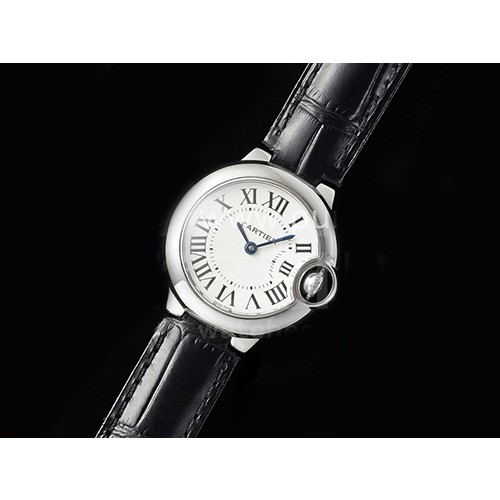 [홍콩명품시계.CARTIER] 까르띠에 발롱블루 여성용 28mm 화이트 다이얼, 쿼츠버전, 블랙 가죽줄
