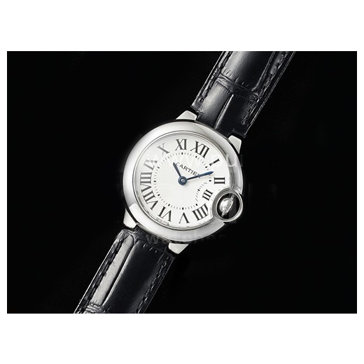 [홍콩명품시계.CARTIER] 까르띠에 발롱블루 여성용 28mm 화이트 다이얼, 쿼츠버전, 블랙 가죽줄