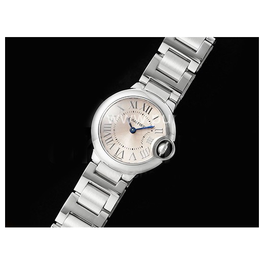 [홍콩명품시계.CARTIER] 까르띠에 발롱블루 여성용 28mm 스테인레스 스틸 핑크 다이얼, 쿼츠버전, 메탈밴드