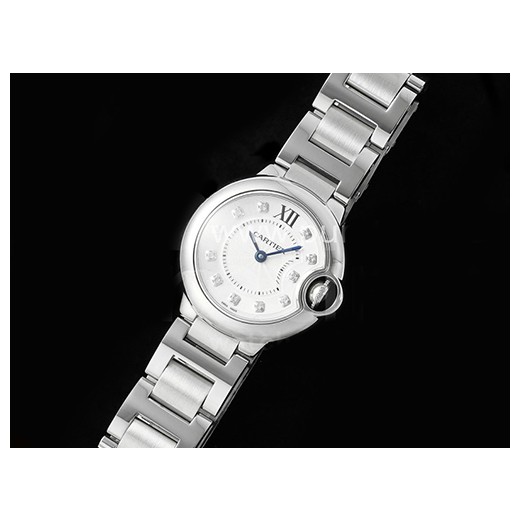 [홍콩명품시계.CARTIER] 까르띠에 발롱블루 여성용 28mm 스테인레스 스틸 화이트 다이아몬드 다이얼, 쿼츠버전, 메탈밴드