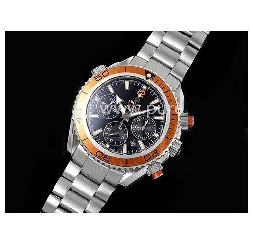 [홍콩명품시계.OMEGA] 오메가 시마스터 크로노 43mm 오렌지 베젤 블랙 다이얼 메탈스트랩