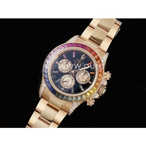 [홍콩명품시계.ROLEX] 로렉스 롤렉스 데이토나 116595 로즈골드 레인바우 크리스탈 베젤 블랙 다이얼
