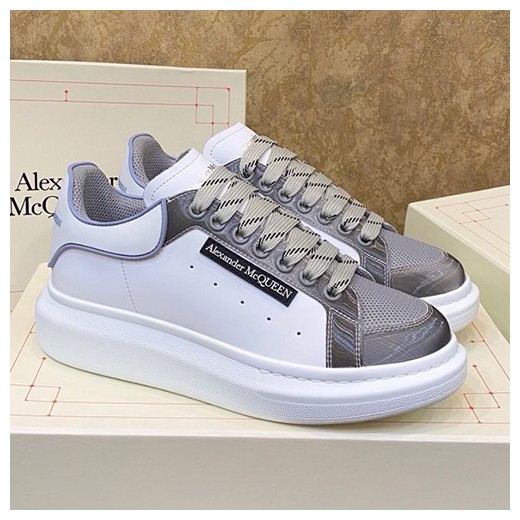 [홍콩명품.McQueen] 알렉산더맥퀸 23SS 로고 레더 스니커즈 운동화 (화이트-그레이), SE3465, S1, 명품스니커즈,운동화,구두,로퍼,하이탑,신발