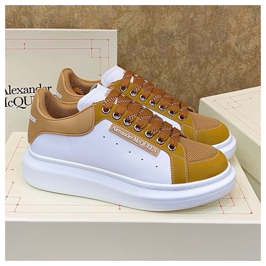 [홍콩명품.McQueen] 알렉산더맥퀸 23SS 로고 레더 스니커즈 운동화 (화이트-브라운), SE3466, S1, 명품스니커즈,운동화,구두,로퍼,하이탑,신발