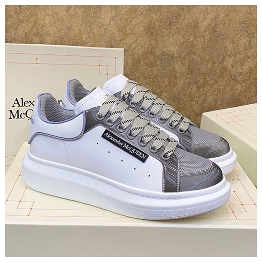 [홍콩명품.McQueen] 알렉산더맥퀸 23SS 로고 레더 스니커즈 운동화 (화이트-그레이), SE3468, S1, 명품스니커즈,운동화,구두,로퍼,하이탑,신발