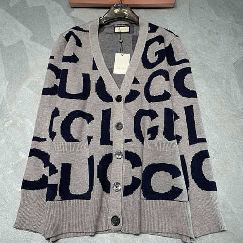 [홍콩명품.Gucci] 구찌 24SS 로고 여성 V넥 니트 가디건 (그레이-프리사이즈), BM14922, SG, 홍콩명품의류,구매대행,온라인명품