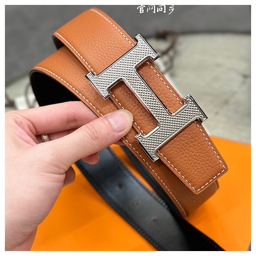 [홍콩명품.Hermes] 에르메스 24SS 은장 H로고 LEATHER STRAP 리버서블 레더 가죽 벨트 (블랙-오렌지), 3.8cm, BT1279, MR, 명품레플리카,인터넷쇼핑몰,남자명품,해외직구