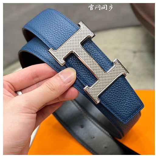 [홍콩명품.Hermes] 에르메스 24SS 은장 H로고 LEATHER STRAP 리버서블 레더 가죽 벨트 (블랙-블루), 3.8cm, BT1280, MR, 명품레플리카,인터넷쇼핑몰,남자명품,해외직구