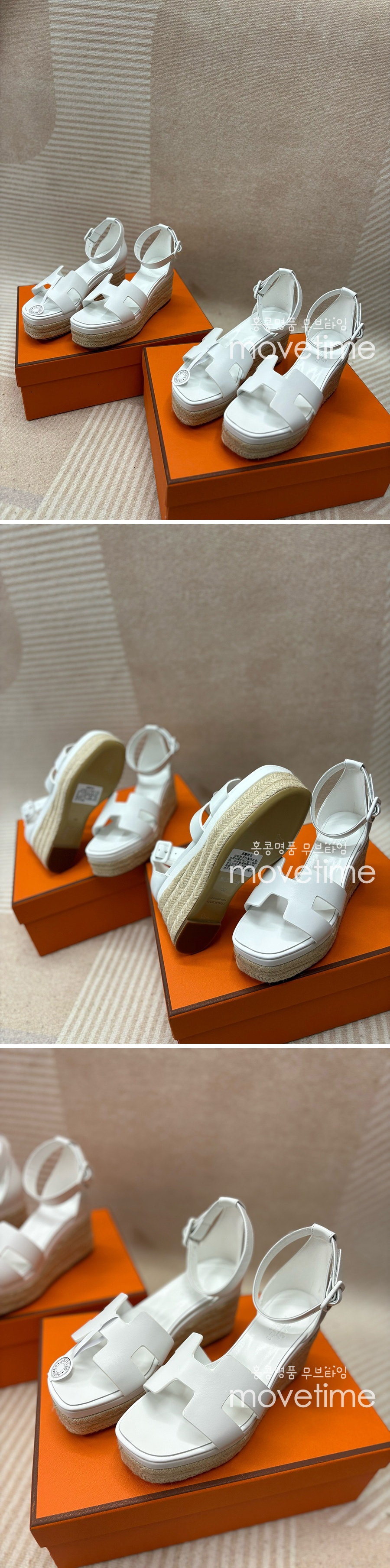 [홍콩명품.Hermes] 에르메스 24SS 로고 여성 산토리니 레더 가죽 굽 슬리퍼 샌들 (화이트), SE3722, H3, 명품스니커즈,운동화,구두,로퍼,하이탑,신발 상세이미지 2
