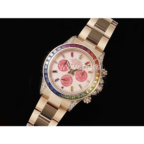 [홍콩명품시계.ROLEX] 로렉스 롤렉스 데이토나 로즈골드 레인바우 다이아몬드 베젤 핑크 다이얼