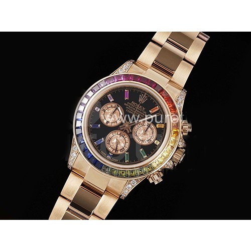 [홍콩명품시계.ROLEX] 로렉스 롤렉스 데이토나 로즈골드 레인바우 다이아몬드 베젤 블랙 다이얼, 메탈시계