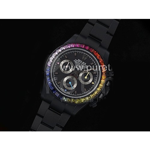 [홍콩명품시계.ROLEX] 로렉스 롤렉스 데이토나 PVD 레인바우 다이아몬드 베젤 블랙 다이얼, 메탈시계