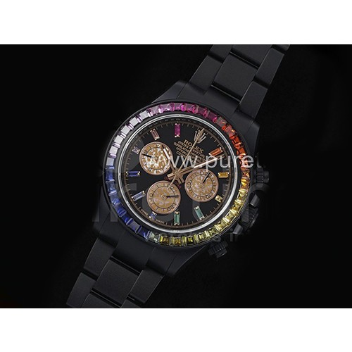 [홍콩명품시계.ROLEX] 로렉스 롤렉스 데이토나 PVD 레인바우 다이아몬드 베젤 블랙 다이얼, 메탈시계