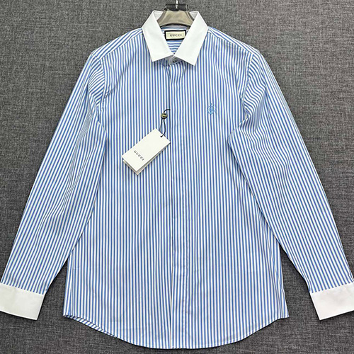[홍콩명품.Gucci] 구찌 24SS 로고 자수 스트라이프 남방 셔츠 (스카이블루), BM16220, JQ, 홍콩명품의류,구매대행,온라인명품