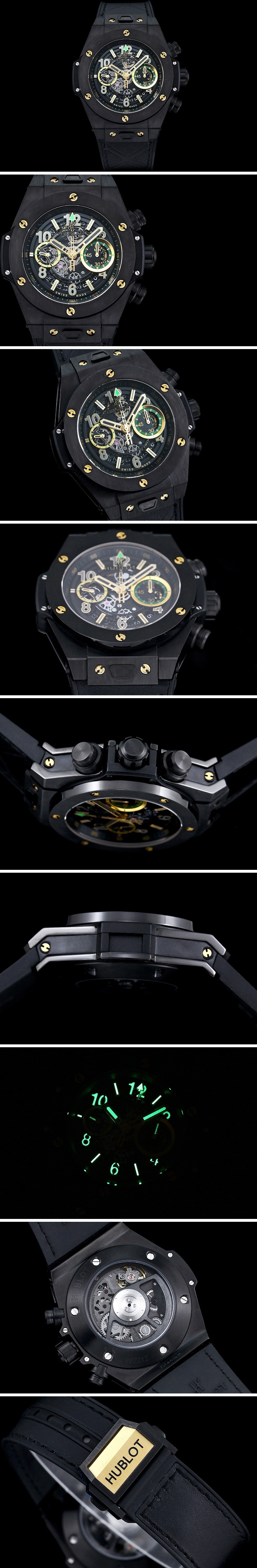 [홍콩명품시계.HUBLOT] 휴블럿 빅뱅 블랙 에어로뱅 크로노 스틸 시계, 블랙 스켈레톤 다이얼