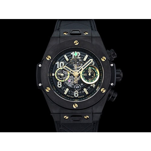 [홍콩명품시계.HUBLOT] 휴블럿 빅뱅 블랙 에어로뱅 크로노 스틸 시계, 블랙 스켈레톤 다이얼