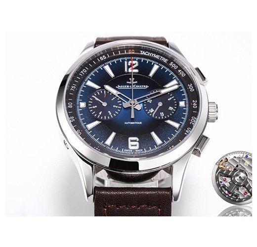 [홍콩명품시계.JAEGER-LECOULTRE] 예거르꿀뜨르 마스터 컴프레셔 크로노 시계, 블루 다이얼 42MM, 브라운 가죽 밴드