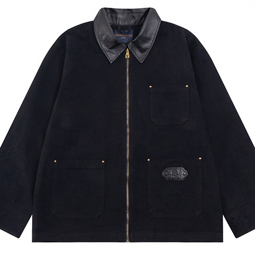 [홍콩명품.LOUIS VUITTON] 루이비통 24SS 로고 레더 카라 울 지퍼 자켓 (블랙), BM17430, JU, 홍콩명품의류,구매대행,온라인명품