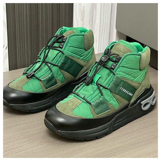[홍콩명품.FERRAGAMO] 페레가모 25SS 로고 레더 가죽 레어어드 하이탑 운동화 (그린), SE4415, S3, 명품스니커즈,운동화,구두,로퍼,하이탑,신발