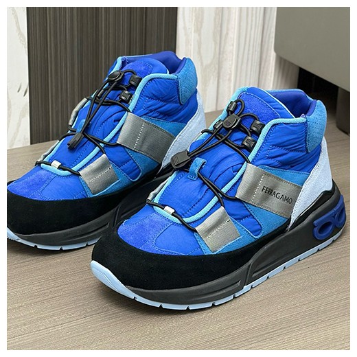 [홍콩명품.FERRAGAMO] 페레가모 25SS 로고 레더 가죽 레어어드 하이탑 운동화 (블루), SE4416, S3, 명품스니커즈,운동화,구두,로퍼,하이탑,신발