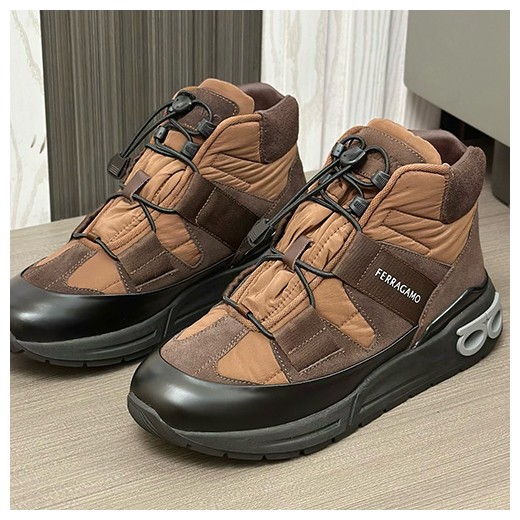 [홍콩명품.FERRAGAMO] 페레가모 25SS 로고 레더 가죽 레어어드 하이탑 운동화 (브라운), SE4417, S3, 명품스니커즈,운동화,구두,로퍼,하이탑,신발