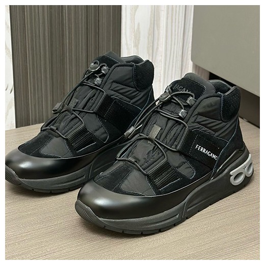[홍콩명품.FERRAGAMO] 페레가모 25SS 로고 레더 가죽 레어어드 하이탑 운동화 (블랙), SE4418, S3, 명품스니커즈,운동화,구두,로퍼,하이탑,신발