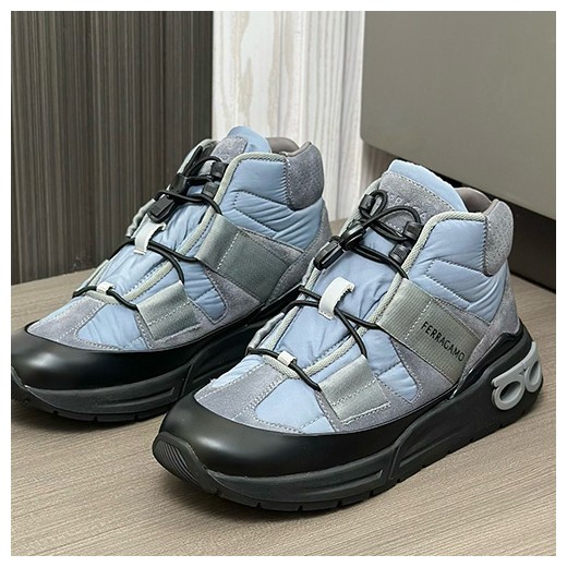 [홍콩명품.FERRAGAMO] 페레가모 25SS 로고 레더 가죽 레어어드 하이탑 운동화 (스카이블루), SE4419, S3, 명품스니커즈,운동화,구두,로퍼,하이탑,신발