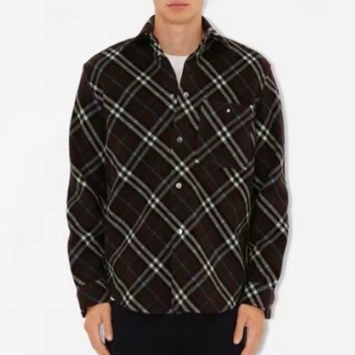 [홍콩명품.Burberry] 버버리 25SS 로고 체크패턴 울 남방 셔츠 (브라운), BM18718, JU, 홍콩명품의류,구매대행,온라인명품