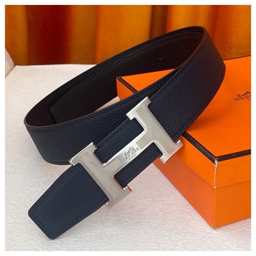 [홍콩명품.Hermes] 에르메스 25SS 로고 레더 가죽 리버서블 벨트 (은장-네이비), 3.8cm, BT1381, BE, 명품레플리카,인터넷쇼핑몰,남자명품,해외직구